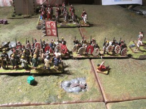 The Romans defeat the charging Saxons led by Octha, who escapes.  