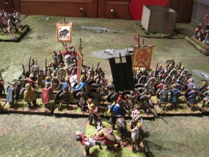 Aelle and Theodosius face to face leading the centre of the battle lines.